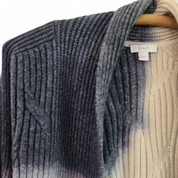 J.Jill Pure Jill Women's Cable Knit Cardigan Open Front Blue Ivory Tie-dye Large - Picture 7 of 16